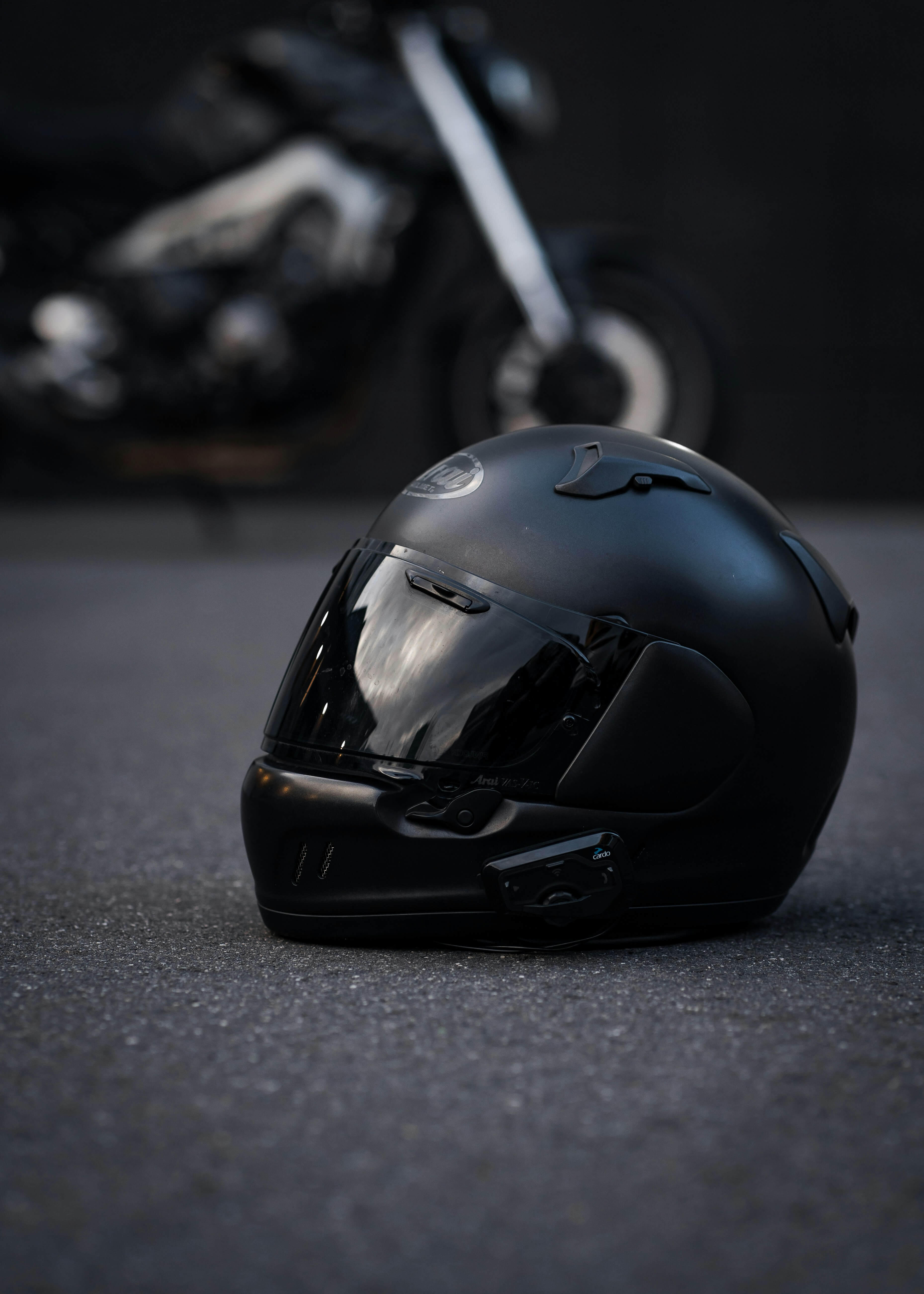 Black full-face motorcycle helmet